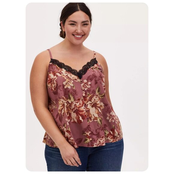 Torrid Chablis Floral Lace Trim Spaghetti Strap Cami Tank Top sz 2 - Picture 1 of 7